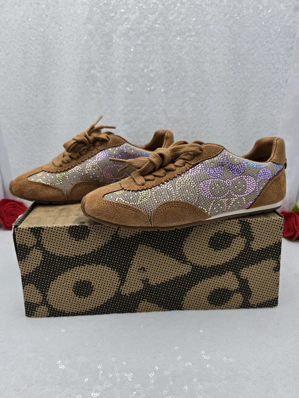 Coach Pastel Crystal Signature Jacquard suede Leather Streamlined Sneaker Sz 5